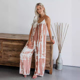 Women’s Tie Dye Jumpsuit Sleeveless Spaghetti Strap Wide Leg Romper Casual Summer Beach Vacation Outfit Blue