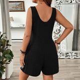 Two-piece Spring and Summer Women's Outfit Featuring A Solid Color Jumpsuit with A Loose Fit and Side Pockets