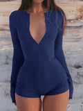 Women's Autumn-winter New Solid Color Slim-fit Single-breasted Button Long-sleeve Fashion Jumpsuit