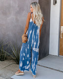 Women’s Tie Dye Jumpsuit Sleeveless Spaghetti Strap Wide Leg Romper Casual Summer Beach Vacation Outfit Blue