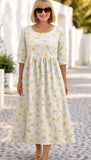 Women’s Embroidered Midi Dress Floral Patchwork Boho Casual Loose Fit Summer Dress with Pockets