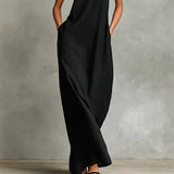 Women’s Sleeveless Mock Neck Maxi Dress Loose Fit Casual Summer Long Dress with Pockets Elegant Black