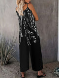 Fashion Floral Print Plus Size Women's Jumpsuit Round Neck Sleeveless Strap Jumpsuit with Ruffled Pockets Wide Leg Pants