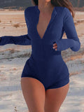 Women's Autumn-winter New Solid Color Slim-fit Single-breasted Button Long-sleeve Fashion Jumpsuit