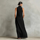 Women’s Sleeveless Mock Neck Maxi Dress Loose Fit Casual Summer Long Dress with Pockets Elegant Black