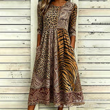 Women’s Embroidered Midi Dress Floral Patchwork Boho Casual Loose Fit Summer Dress with Pockets
