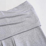 Women's Grey Casual Two Piece Outfit Square Neck Long Sleeve Crop Top and High Waist Flare Pants Coordinated Set
