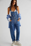 Women's Stretch Denim Overalls with Adjustable Straps and Pockets Comfort Fit Street Style Machine Washable