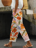 Women's Capri Pants with Pocket Linen Cotton Like High Waist Flowy Elastic Loose Fit Travel Summer Boho Gauze Pants