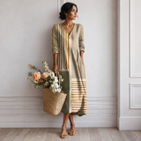 Women's Boho Floral Print Maxi Dress, V Neck 3/4 Sleeve Loose Casual Long Dress with Pockets