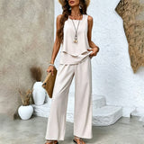 Women Two Piece Sets Boho Floral Dressy Casual Going Out Outfit Sleeveless Tiered Tank Top Wide Leg Pant Trendy Suit