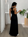 Women's Solid Color Asymmetrical Neckline Sleeveless Casual Dress, Summer Style, Built-in Bra