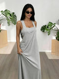Women's Solid Color Asymmetrical Neckline Sleeveless Casual Dress, Summer Style, Built-in Bra