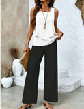 Women Two Piece Sets Boho Floral Dressy Casual Going Out Outfit Sleeveless Tiered Tank Top Wide Leg Pant Trendy Suit