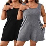 Two-piece Spring and Summer Women's Outfit Featuring A Solid Color Jumpsuit with A Loose Fit and Side Pockets