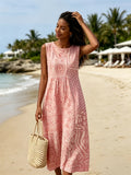Women Bohemian Sleeveless Dress Romc Ethnic Print Loose Mid-Length Skirt Vacation Casual, Tummy- And Versatile Skirt
