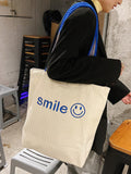 Moss Rose Smile Face Woven Tote