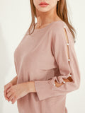 Waythefree Pearl Detail Cut Out Sleeve Sweater