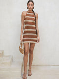 Striped Crochet Swim Cover Up Dress