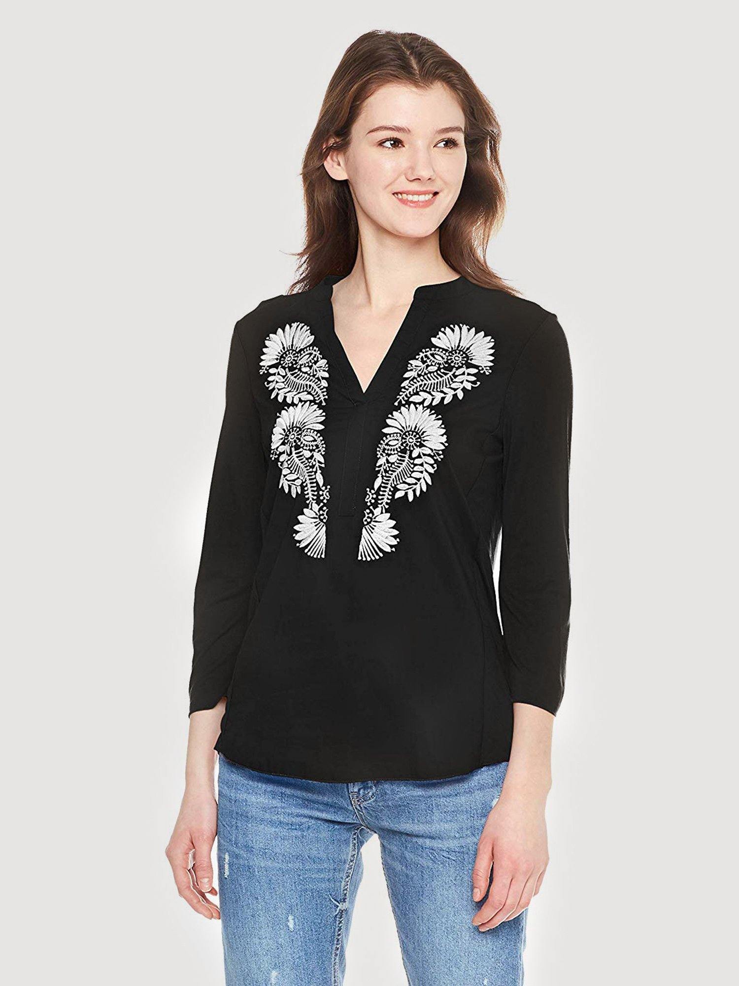 Moss Rose Embroidered Boho Top 