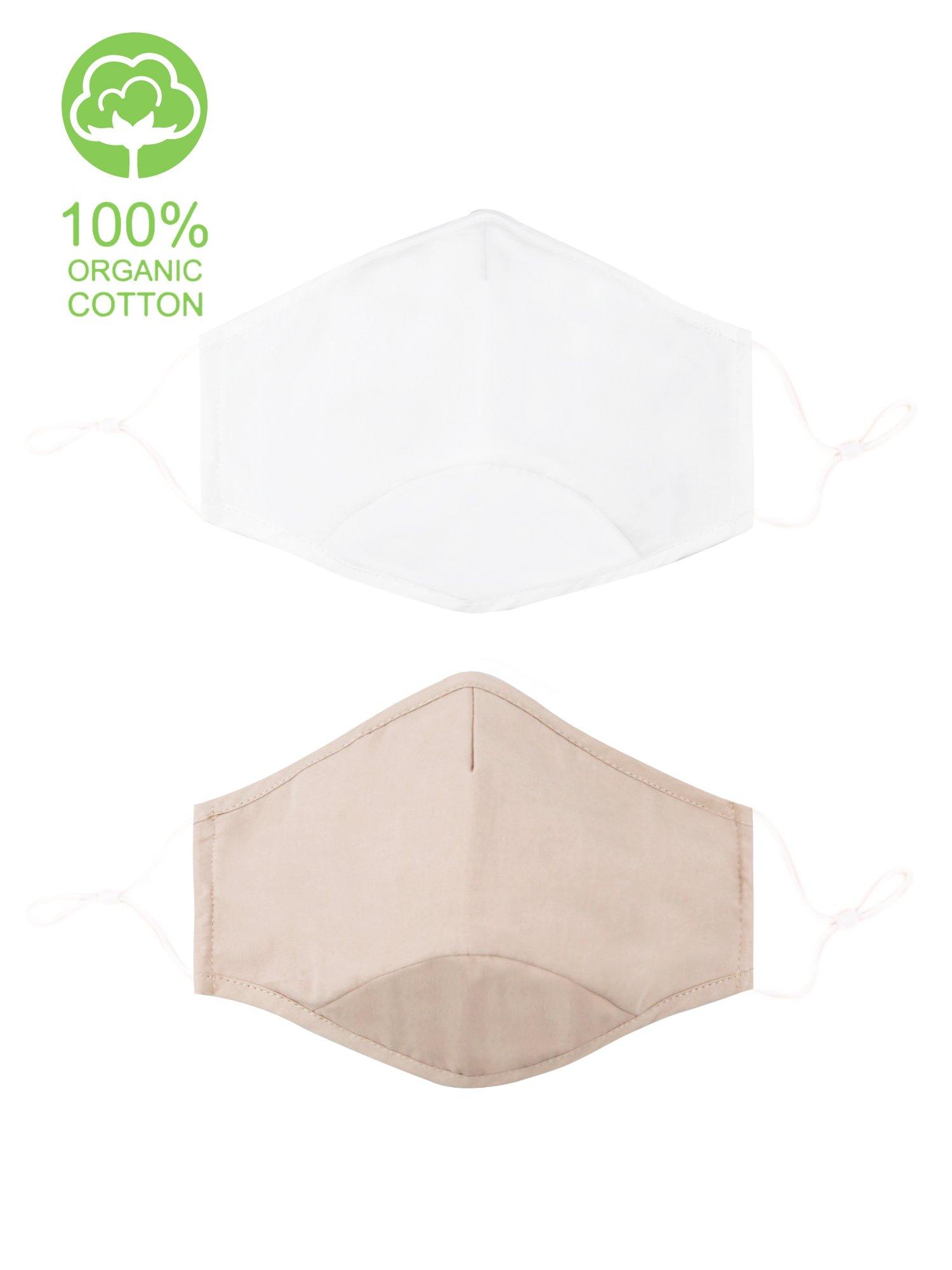 Organic Cotton Face Mask Set White Khaki 2-pack - Shopmossrose