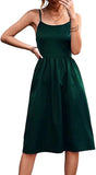 Women's Summer Midi Dress Sexy Adjustable Spaghetti Strap Pleated Party Dresses