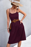 Women's Summer Midi Dress Sexy Adjustable Spaghetti Strap Pleated Party Dresses