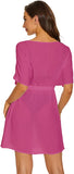 Moss Rose Women Casual Sexy Swim Cover up V-Neck Summer Beachwear Short Sleeve Mini Beach Dress with Belt