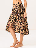 Leopard Wrap Midi Cover Up Skirt