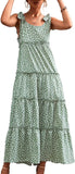 Womens Floral Summer Boho Maxi Dress Spaghetti Strap Ruffle Tiered Beach Dresses