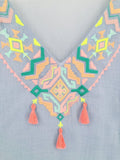 Moss Rose V-neck Embroidery Kaftan  