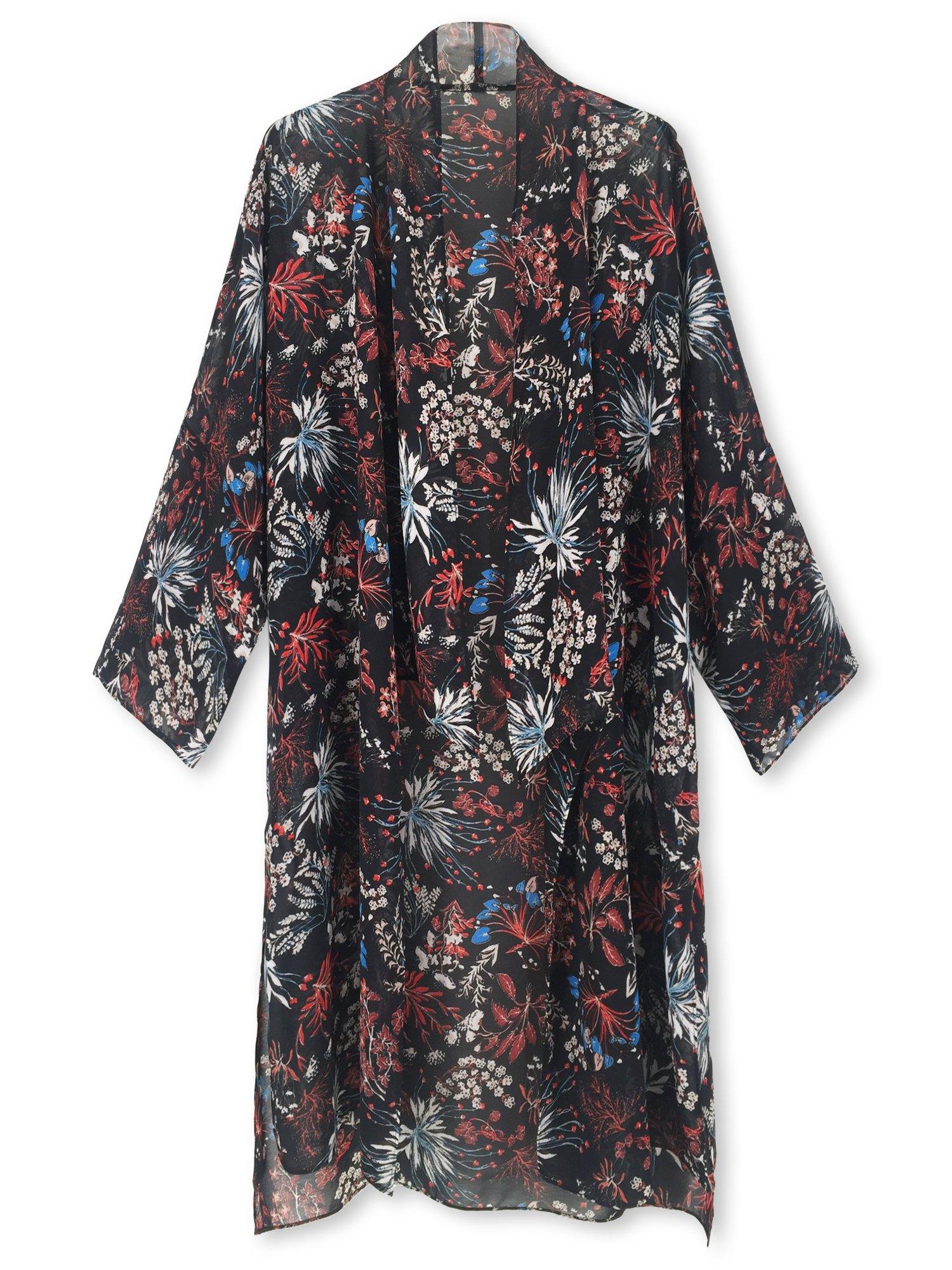 Moss Rose Black Flora Airy Cover Up  
