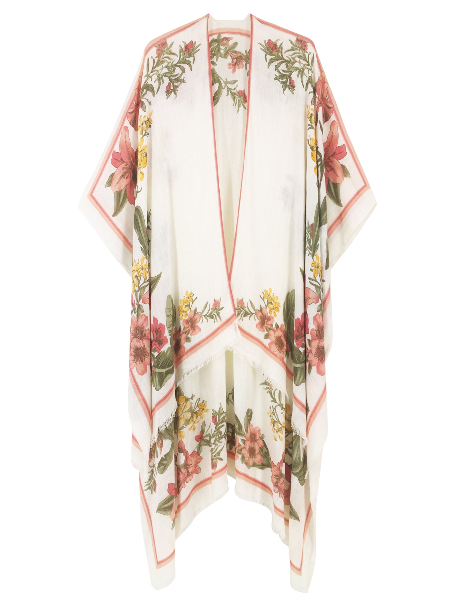 Ivory Floral Kimono Beach Cover Up