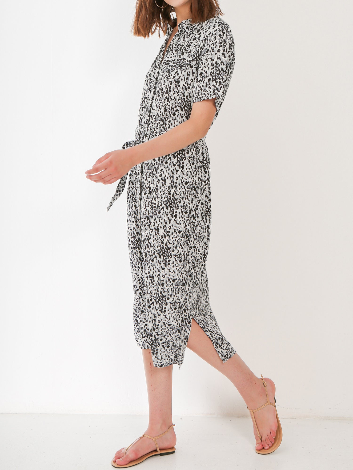 Leopard Print Midi Shirt Dress