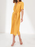 Waythefree Yellow Dot Print Midi Shirt Dress