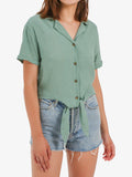 Tie Front Button Down Cropped Shirt - Shopmossrose
