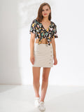 Linen Button Detail Mini Skirt - Shopmossrose