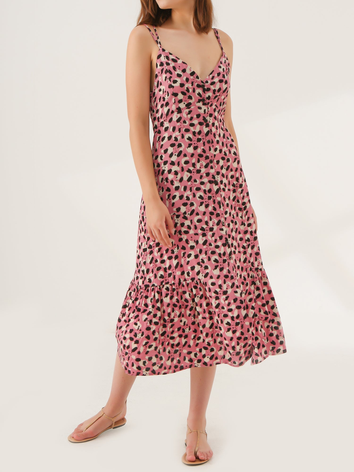 Pink Leopard Midi Slip Dress