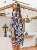 Moss Rose Blue Floral Sheer Cover Up