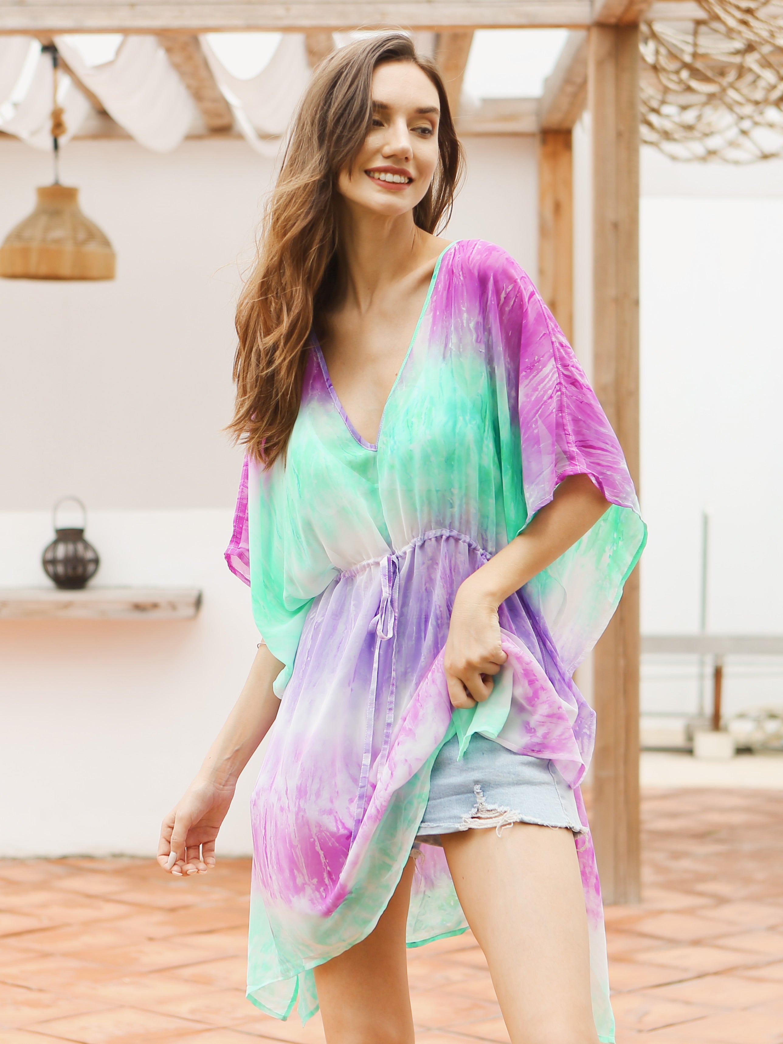 Green Print Swimsuit Cover Up