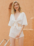 Eyelet Tie Front Beach Cover Up Top