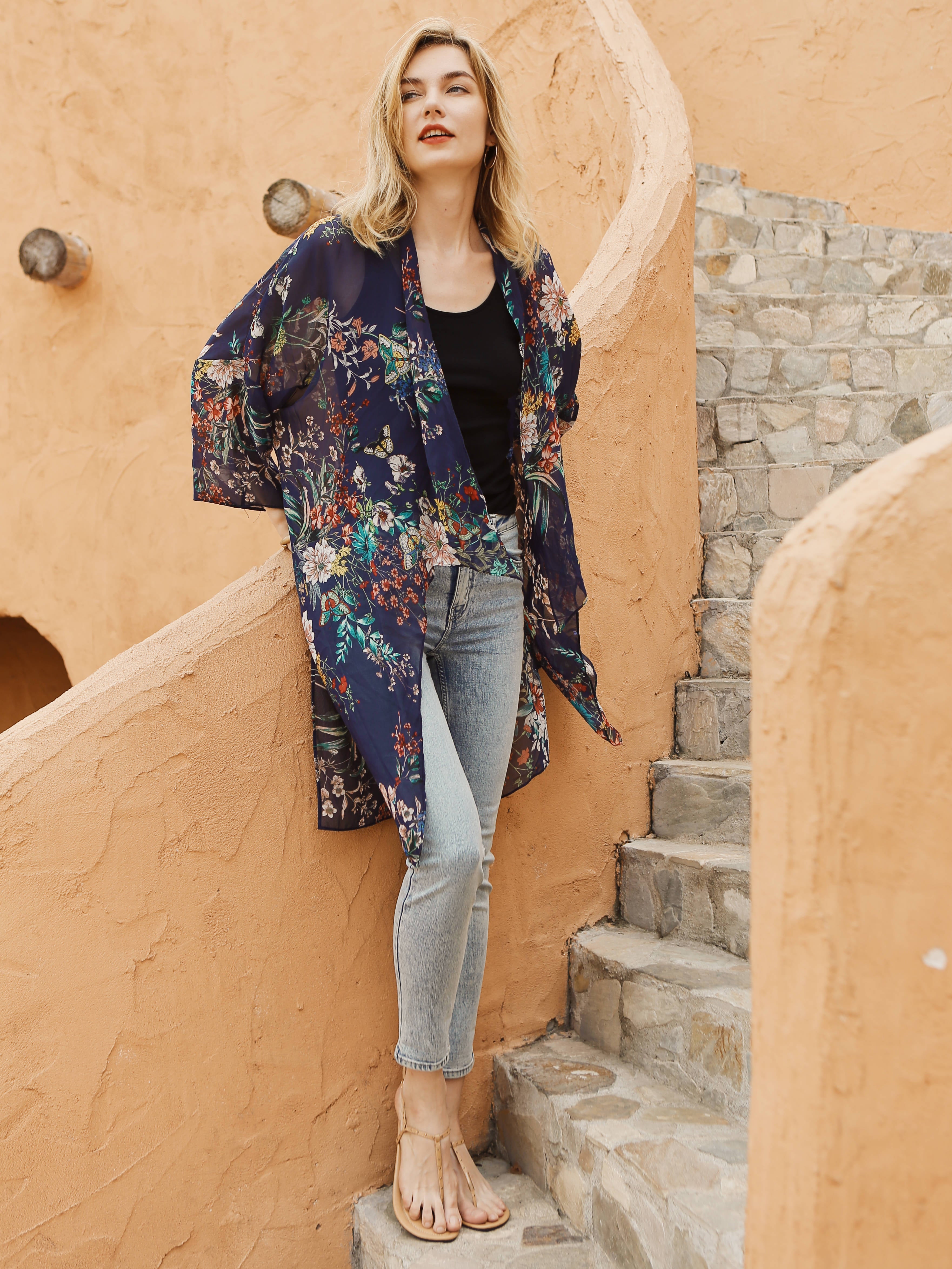 Moss Rose Navy Flora Airy Cover Up